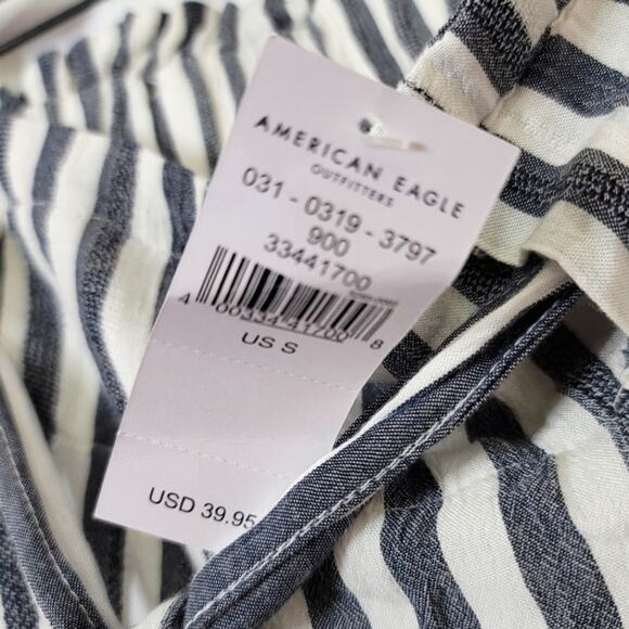 NWT American Eagle Striped Linen Pants Gray and White Size Small - Picture 7 of 8